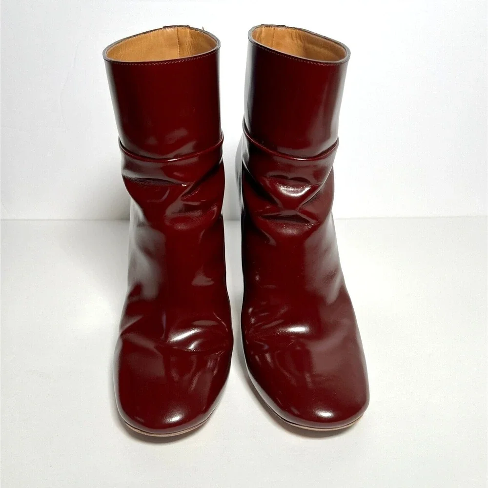 Chloe Sz EU 39.5 Ankle Boots Burgundy Patent Leather Block‎ Heel Luxury Italy